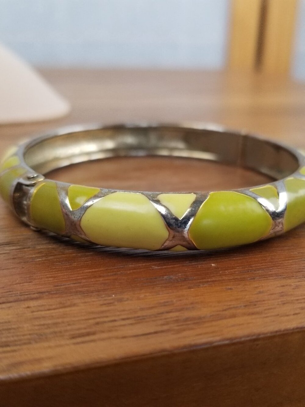 Hinged Bangle Bracelet Shades of Green 3" Silver Tone